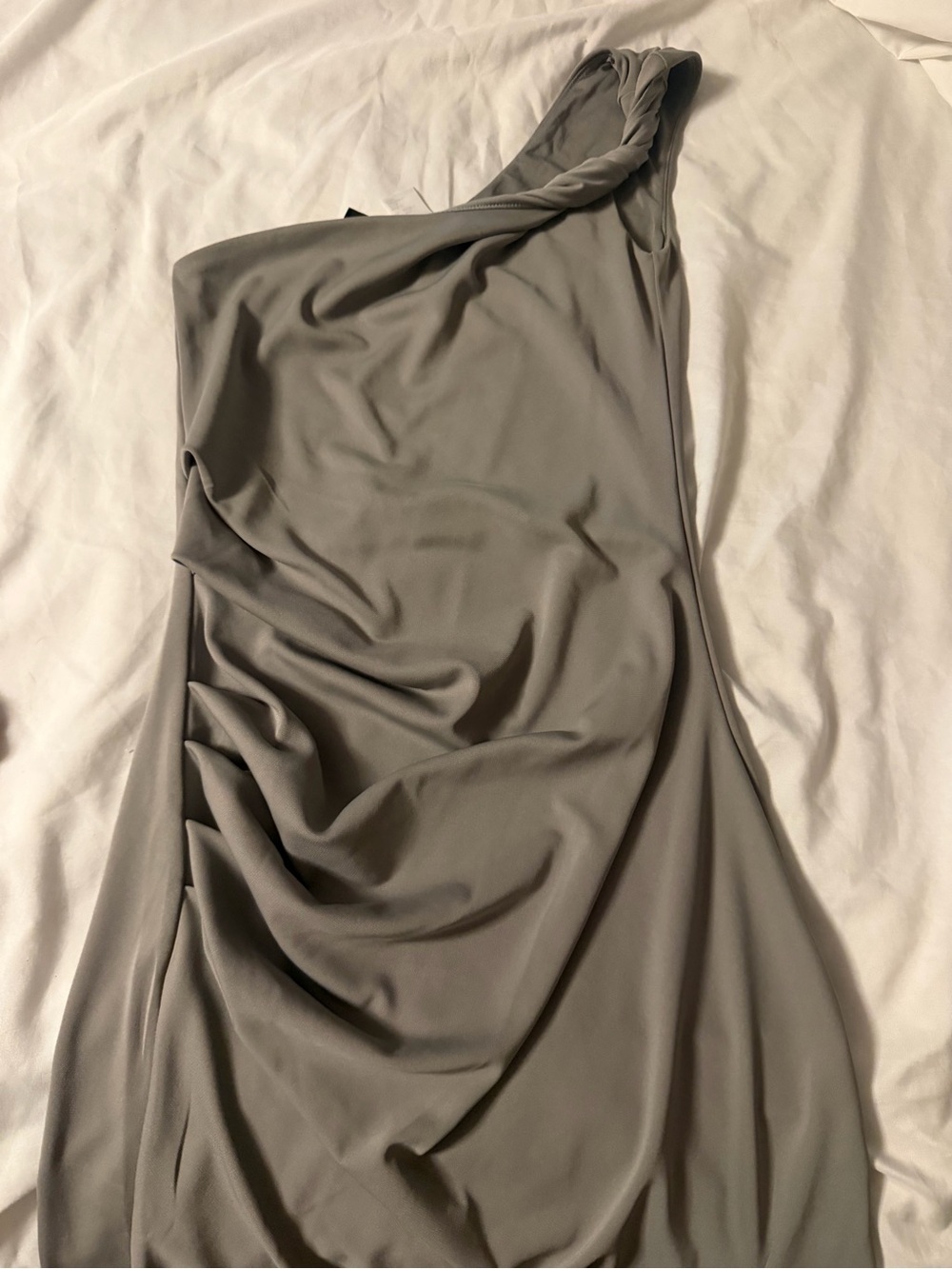 H&M One-Shoulder Draped Mini Dress - Gray